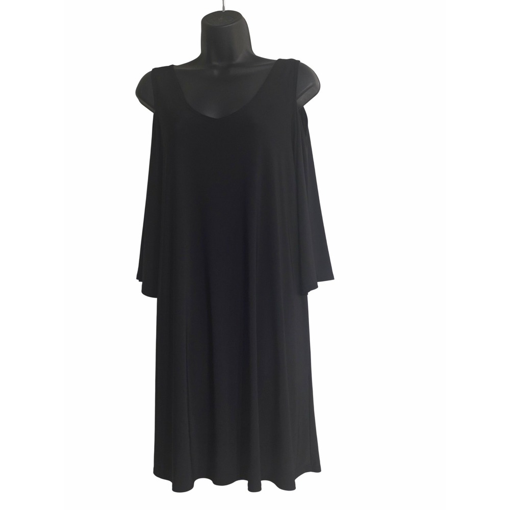 Annalee + Hope Womens Black Cold Shoulder Shift Dress Size M Long Sleeve USA